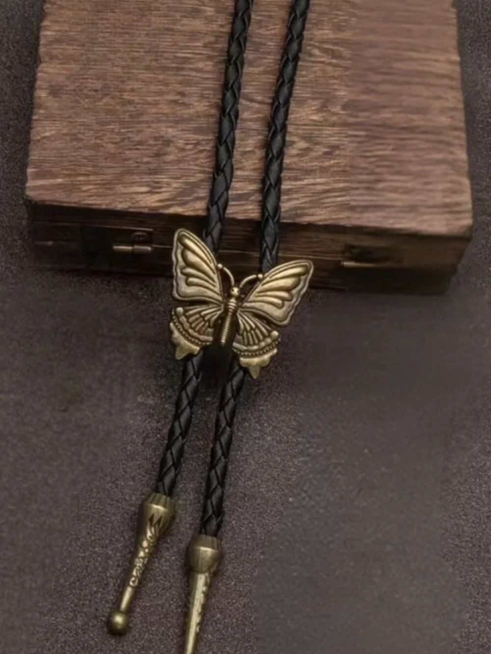 NWT Butterfly Bolo Tie Vintage Western Cowboy Bronze Vegan Leather Cord Necklace